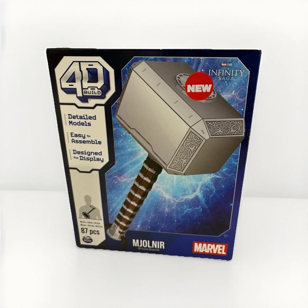 Spinmaster 4D Build Marvel Mjolnir Thor Hammer 3D Puzzle Model Kit w/Stand 87Pcs